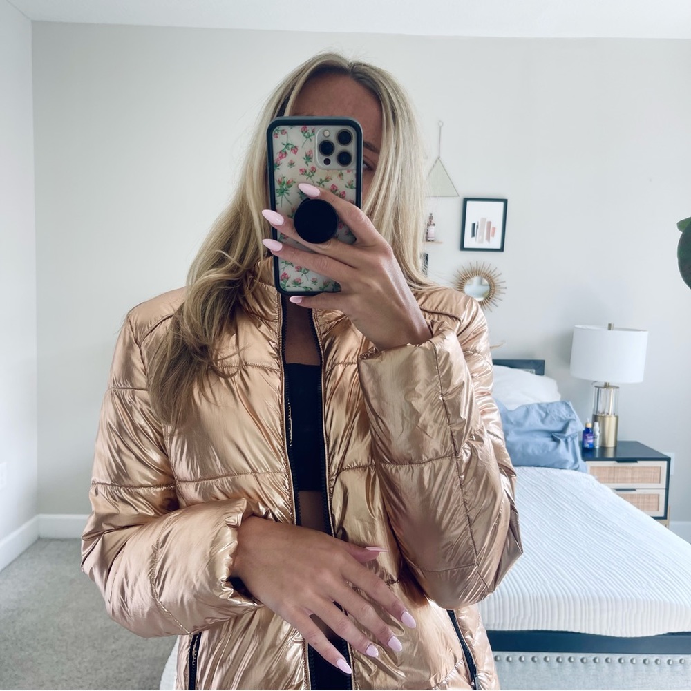 Marc New York Metallic Orange Puffer Jacket | Shiny Gold Lightweight Puffer Size - Picture 1 of 9